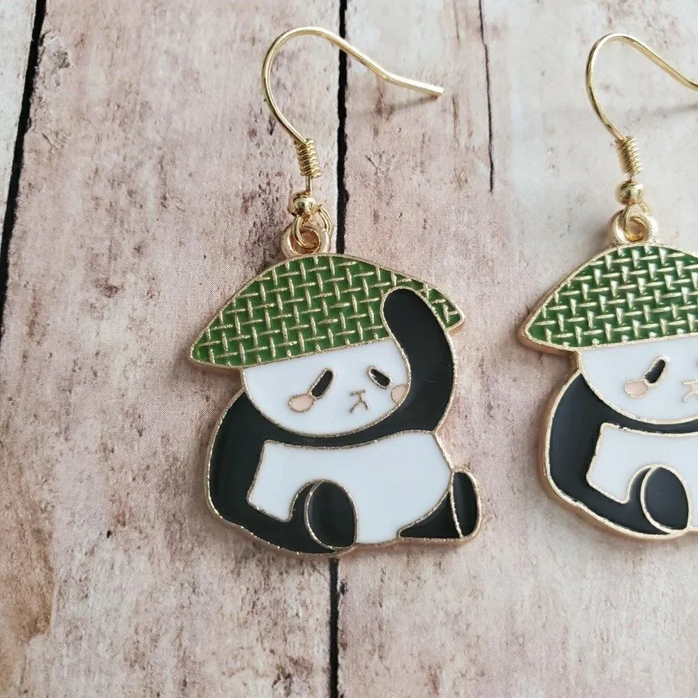 Gold Panda Earrings, Wildlife Jewelry